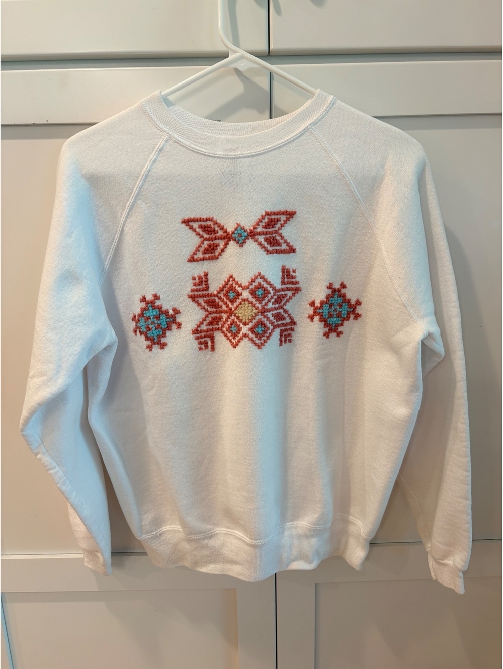 Crewneck w/ Cross Stitch Folk Embroidery, Baltic/Eastern European Folk Style